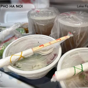 Combination Pho/Pho Dac Biet ($13.50 x2) To-go order (I'm not a fan of the prepackaged hoisin &amp; chili sauce.)