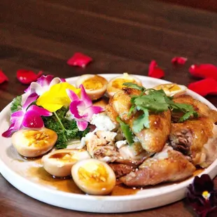 Roasted chicken with soft boiled egg