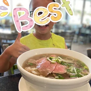 Large pho with everything in it. My son finished it all.