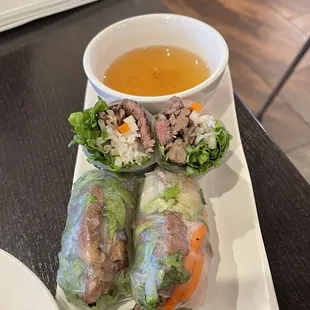 Beef steak spring rolls
