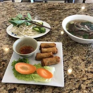 Egg Rolls (4) and Noodle Soup with Brisket &amp; Well Done Flank