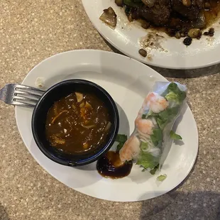 You get 2 shrimp and pork spring rolls. The sauce was amazing!