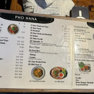 Menu with 2024 prices