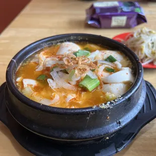 a bowl of soup on a table