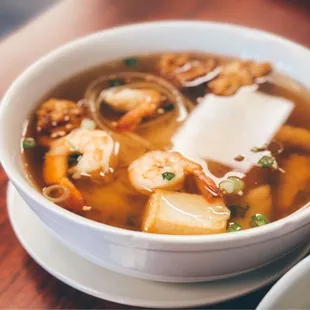 a bowl of soup on a table