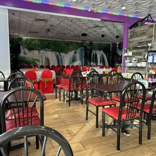 tables and chairs in a restaurant