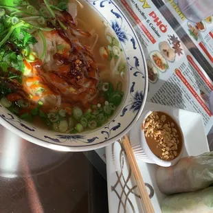 Shrimp Pho, fresh spring rolls &amp; Thai tea