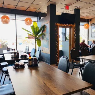 tables and chairs in a restaurant