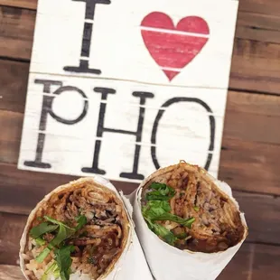 Best of both worlds in one hand! A burrito filled with all your favorite flavors of Pho. Served with a side of Pho broth to dip into.