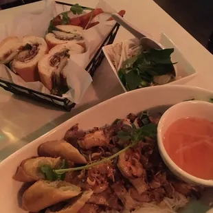 Bahn mi + noodle bowl trio with crispy egg rolls