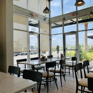tables and chairs in a restaurant
