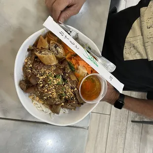 Pork and egg roll noodle thing