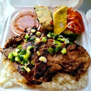 Grilled pork combo rice plate