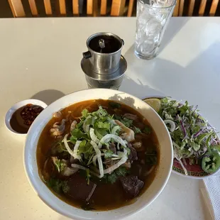 Bun Bo Hue and Iced Coffee