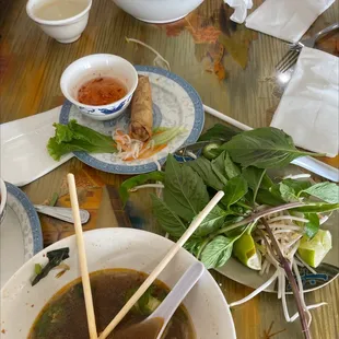 Pho was decent spring rolls tasted freezer burned the garden spring rolls where very disappointing ok place