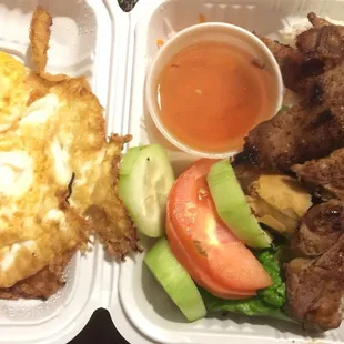 Combination rice platter w/grilled pork chop.
