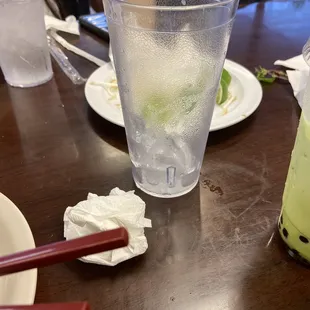 Don't want you hanging around drinking water. Maybe, because you may see them saving the beans sprouts and basil!