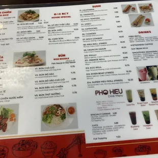 sushi and sashimi, menu