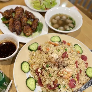 a plate of rice and vegetables