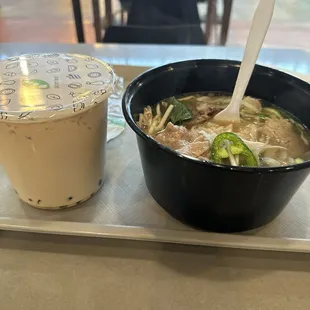 Pho Bowl and Original Milk Tea