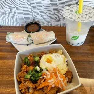 My favorite drink 25oz Treat-N-Sip, along with their S11 - Summer Roll, and S17 - Popcorn Chicken Bowl