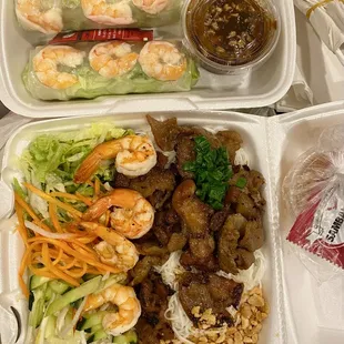 31. Goi Cuon (2 Rolls) and 50. Bun Tom Thit Nuong
