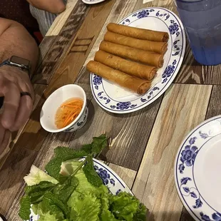 a table with plates of food