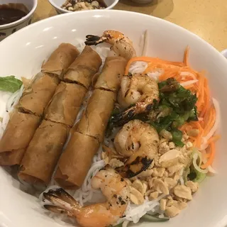 Rive Vermicelli With Egg Rolls And Shrimps