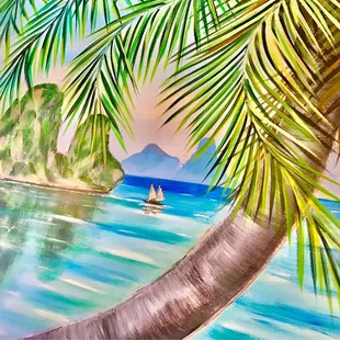 a painting of a tropical island