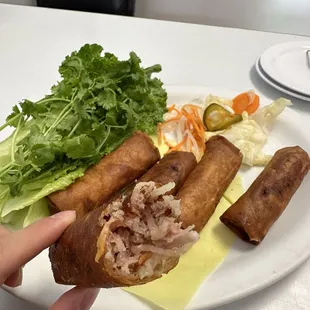 Super crispy on the outside, served with pickled veggies and cilantro/lettuce