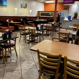a restaurant with tables and chairs