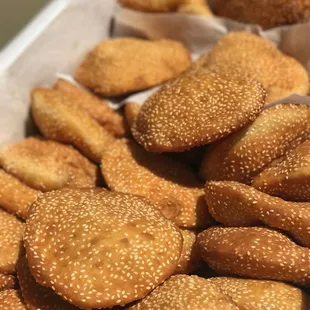 a tray of sesame cookies