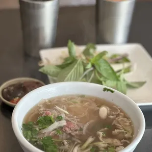 Small rare beef with brisket pho and Thai tea
