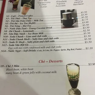 Menu and  prices