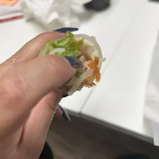 Hair inside the spring roll