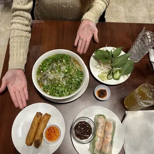 Brisket Pho, Eggs Rolls, and Spring Rolls