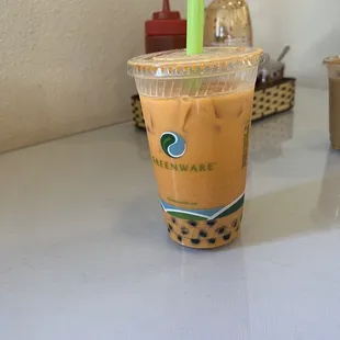 Thai iced tea with boba