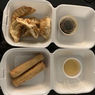 Pot stickers ($6.50) and egg rolls ($5.00 for 2)