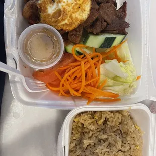 Grilled Pork Rice Plate with Fried Rice and extra Fried Egg