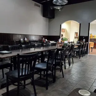 a dining room with tables and chairs
