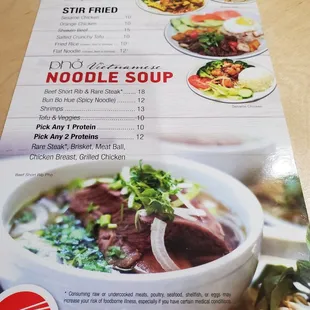 the menu for the noodle soup