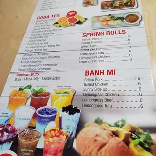 the menu of the restaurant