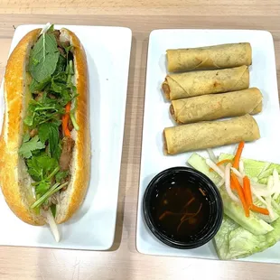Grilled chicken bahn mi and crispy egg rolls