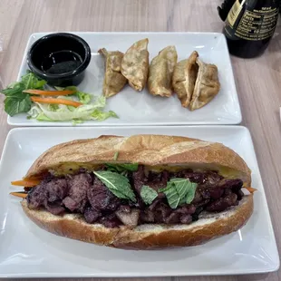 Pork Banh Mi and fried dumplings