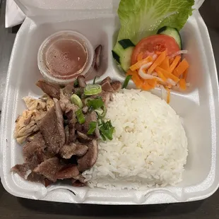 Pork, chicken, beef with rice