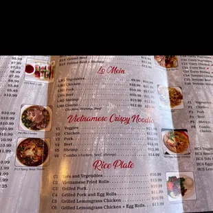 the menu of the restaurant