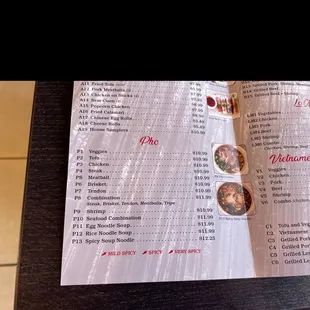 the menu of the restaurant