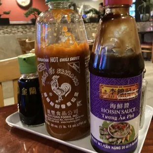 Condiments Sriracha Soy sauce Hosin Sauce