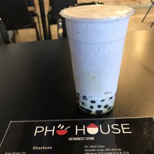 Taro milk (blended) with black boba - yummy!