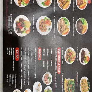 the menu for the restaurant